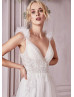 Ivory Lace Tulle Deep V Back Chic Wedding Dress Ivory Lace Tulle Deep V Back Chic Wedding Dress